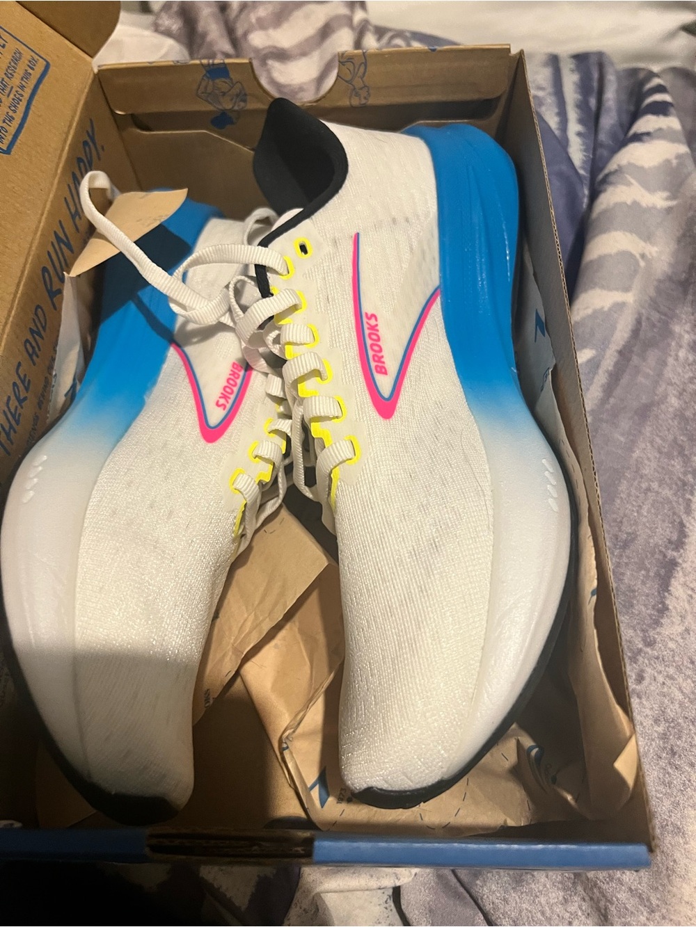 Brooks Women’s White Running Shoes with Blue & Pink Accents